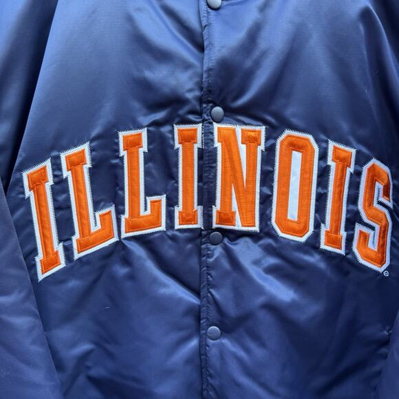 VTG Illinois Fighting Illini x Starter Men's Satin Snap Jacket Navy Blue • XL - Picture 2 of 9